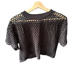 forever 21 holed rave shirt see through fishnet cropped top size medium grunge